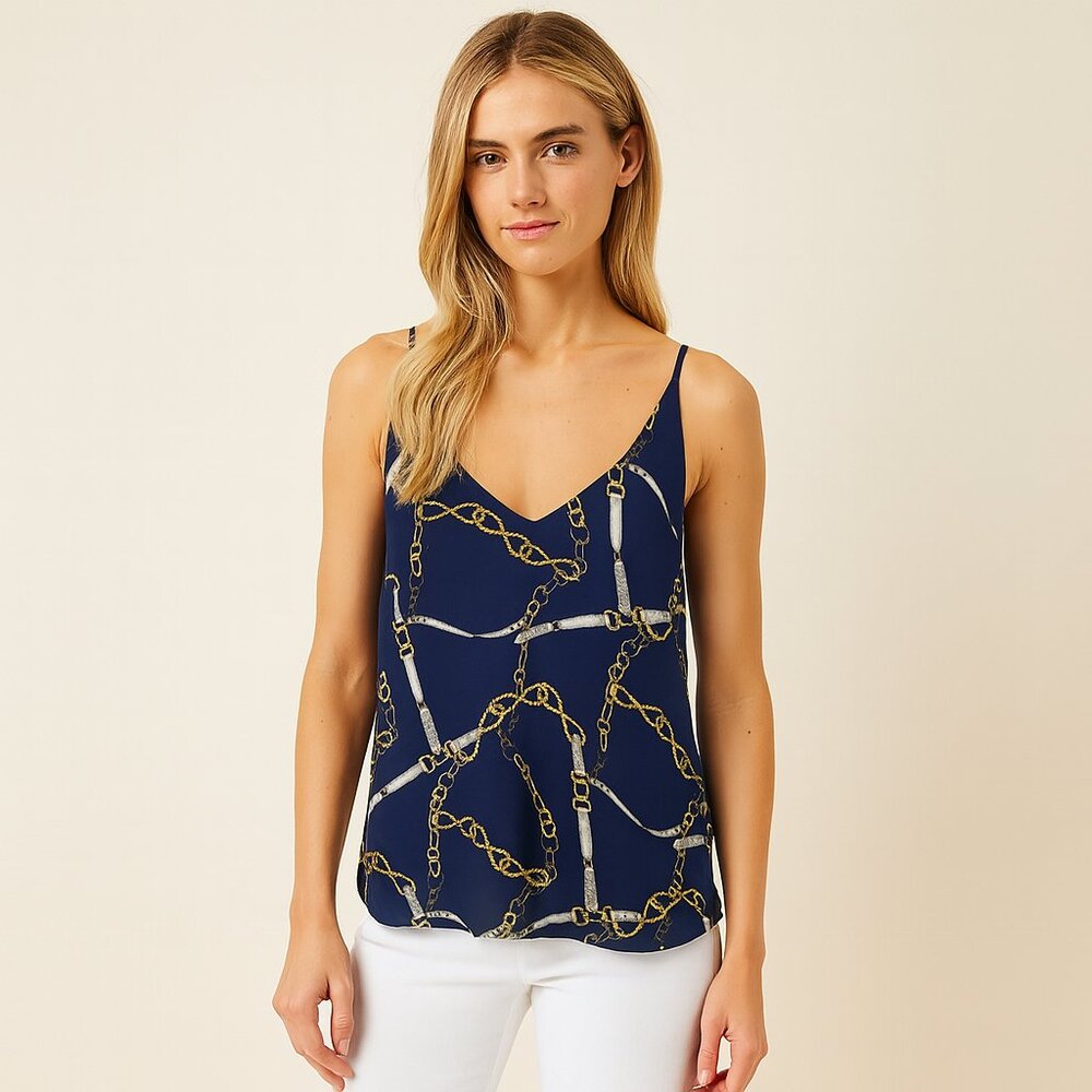 Banana Republic Navy Gold Chain Print Tank Top Camisole Size Small